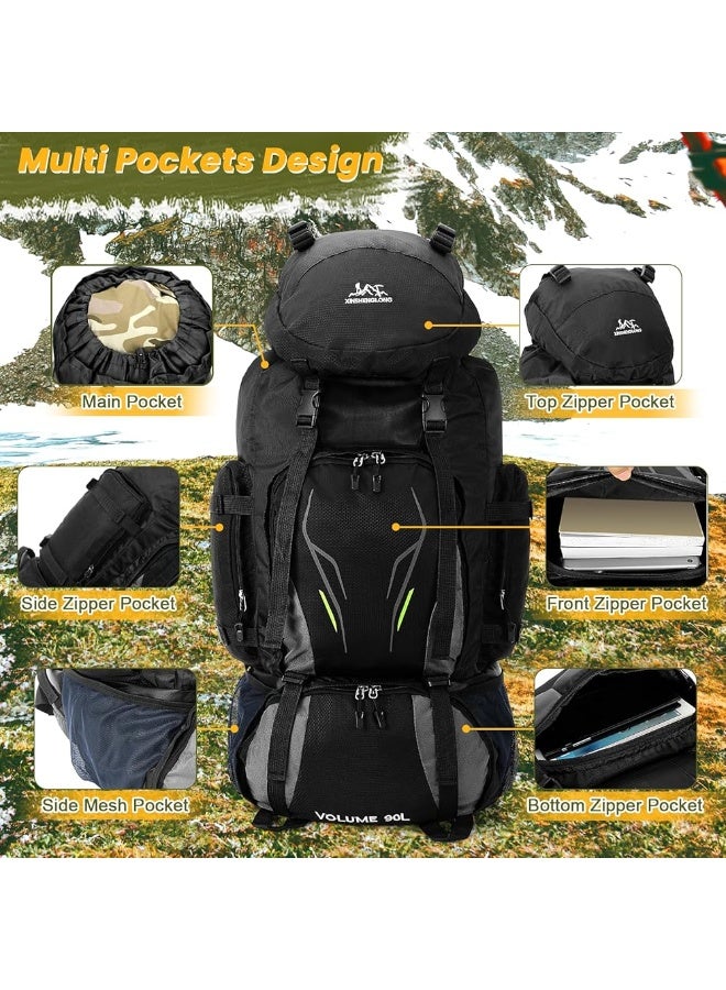 90L Large Camping Hiking Backpack,Waterproof,Internal Frame,Lightweight,Black - Image 4
