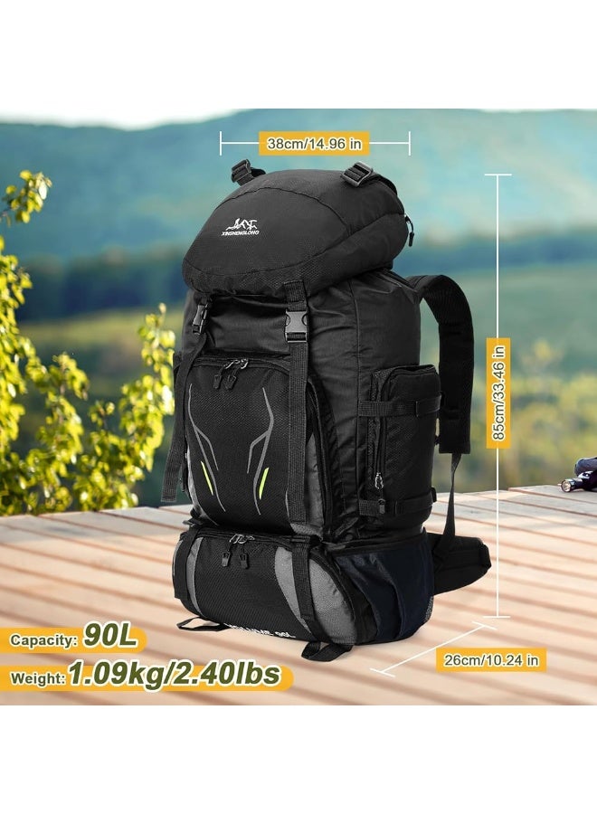 90L Large Camping Hiking Backpack,Waterproof,Internal Frame,Lightweight,Black - Image 3