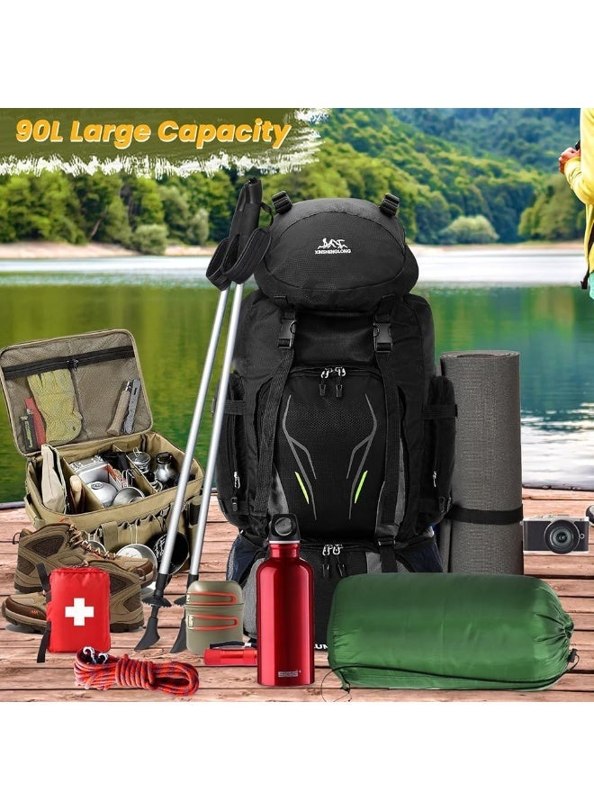 90L Large Camping Hiking Backpack,Waterproof,Internal Frame,Lightweight,Black - Image 2