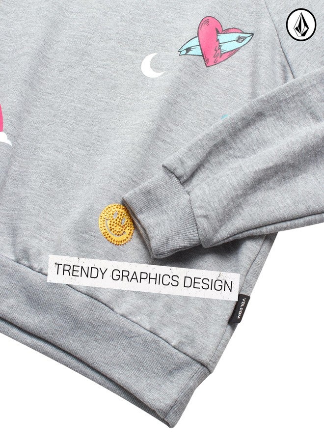 Volcom Girls' Sweatsuit Set - 2 Piece French Terry Pullover Crewneck Sweatshirt and Jogger Sweatpants Set for Girls (7-12), Grey Heather, 10 - Image 4