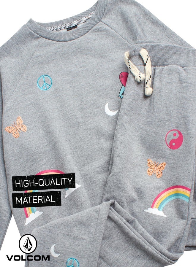 Volcom Girls' Sweatsuit Set - 2 Piece French Terry Pullover Crewneck Sweatshirt and Jogger Sweatpants Set for Girls (7-12), Grey Heather, 10 - Image 3