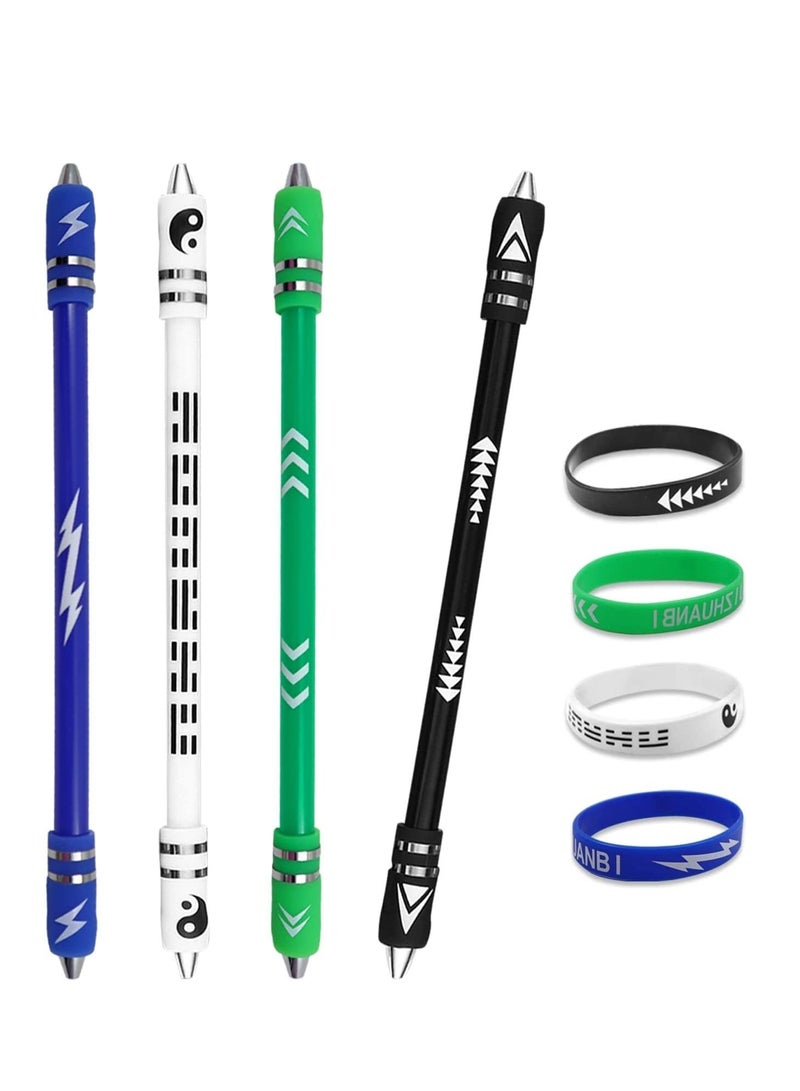KASTWAVE Weighted Finger Spinning Pen Mod with Silicone Bracelet, Metal Heads Gaming Finger Pen, Anti Slip 8.5In Rotating Ballpoint Pen for Student Adults to Relieve Stress, No Pen Refill (4 Set)  - Image 1