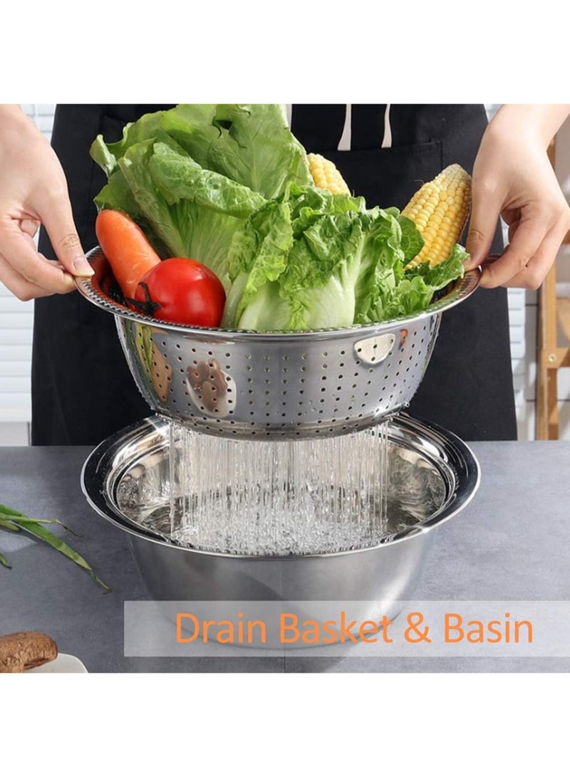 3-Piece Stainless Steel Bowl Set with Strainer & Multi-Function Grater Lid - Image 2
