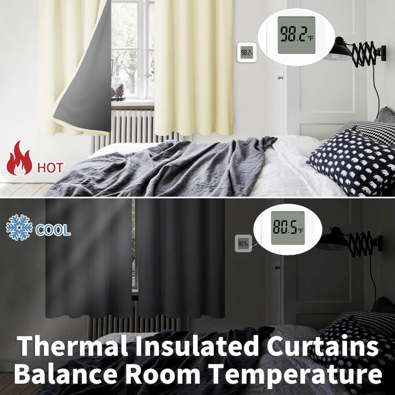 BGment 100% Blackout Curtains for Bedroom with Black Liner  Double Layer Thermal Insulated Full Room Darkening Noise Canceling Rod Pocket Bedroom Curtain (42 x 63 Inch  Cream  2 Panels) - Image 4