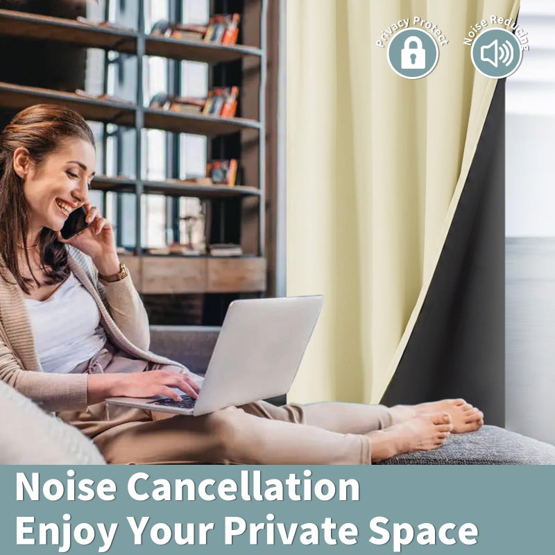 BGment 100% Blackout Curtains for Bedroom with Black Liner  Double Layer Thermal Insulated Full Room Darkening Noise Canceling Rod Pocket Bedroom Curtain (42 x 63 Inch  Cream  2 Panels) - Image 5