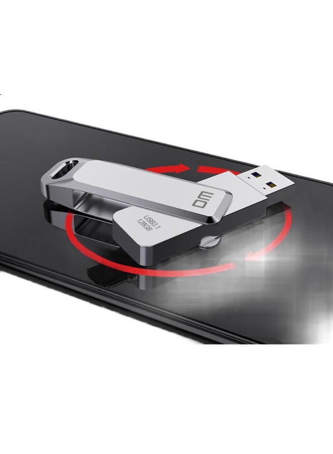DM Dm Daimai 128Gb Usb3.1 Flash Drive, Metal Pd179 Chasing Wind, Silver, Rotatable Computer Usb Drive, Car Usb Drive, Metal Shell, High-Speed Read And Write - Image 1
