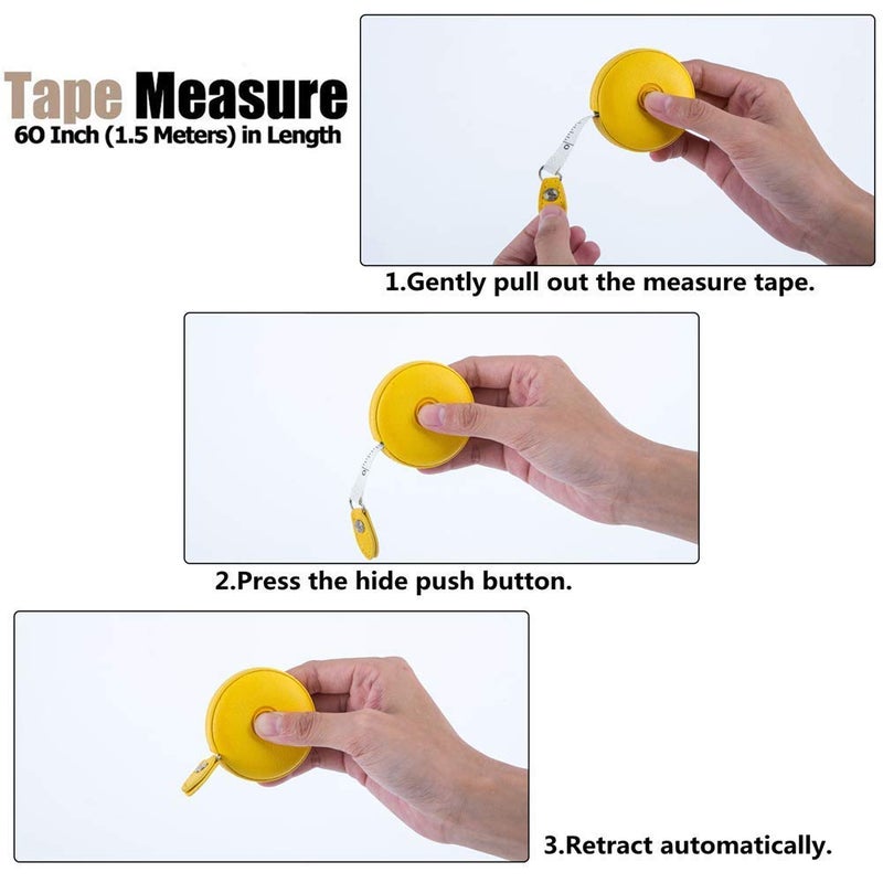 Z_جوده وثقه Sewing Tape Measure, Medical Body Cloth Tailor Craft Dieting Measuring Tape, 60 Inch/1.5M Dual Sided Retractable Ruler with Push Button Round(3 Pack, Red Yellow Blue) - Image 4