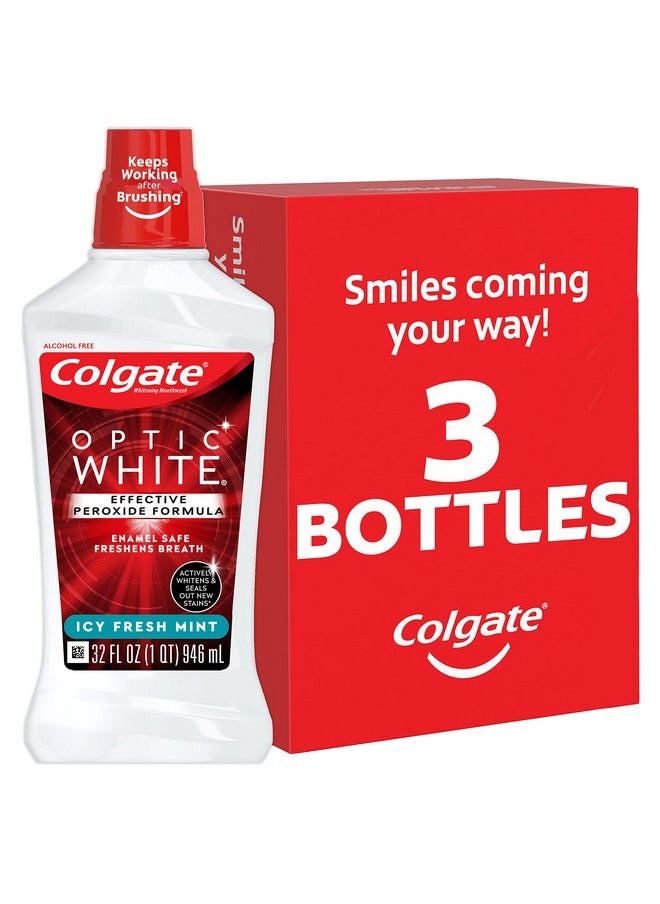 Colgate Colgate Optic White Whitening Mouthwash with Hydrogen Peroxide, Alcohol Free, Icy Fresh Mint - 32 fluid ounces (3 Pack)  - Image 1