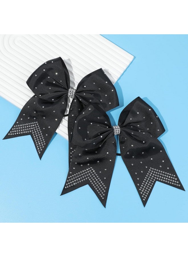 CEELGON 12 PCS Large Rhinestones Cheer Bows, 7" Glitter Cheer Bows Ponytail Holder for Cheerleaders Girls Softball Sports Competition, Black with Full Rhinestone - Image 3