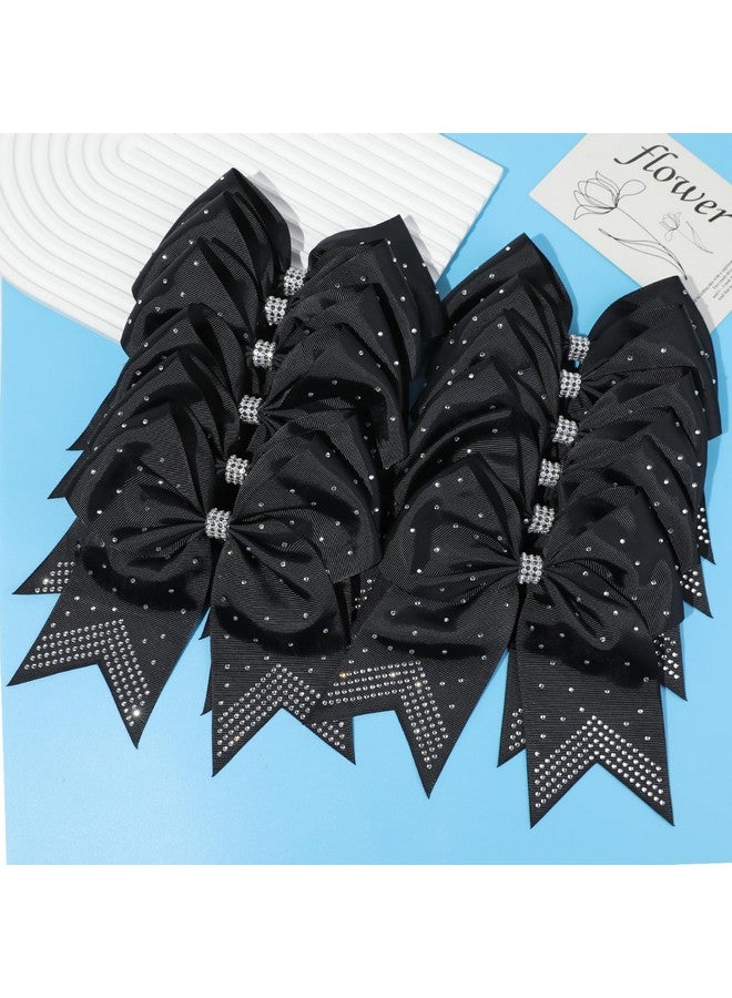 CEELGON 12 PCS Large Rhinestones Cheer Bows, 7" Glitter Cheer Bows Ponytail Holder for Cheerleaders Girls Softball Sports Competition, Black with Full Rhinestone - Image 5