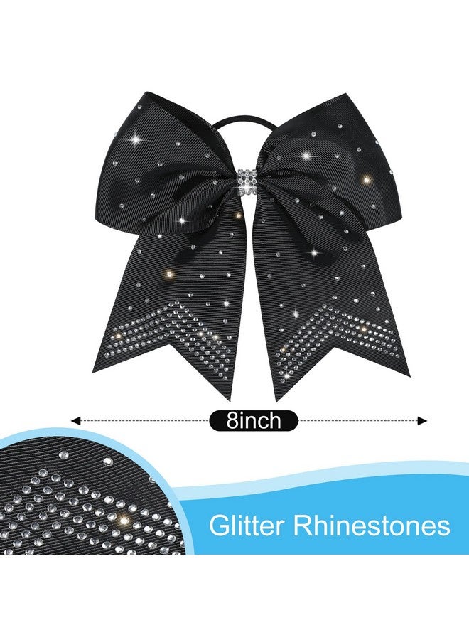 CEELGON 12 PCS Large Rhinestones Cheer Bows, 7" Glitter Cheer Bows Ponytail Holder for Cheerleaders Girls Softball Sports Competition, Black with Full Rhinestone - Image 2