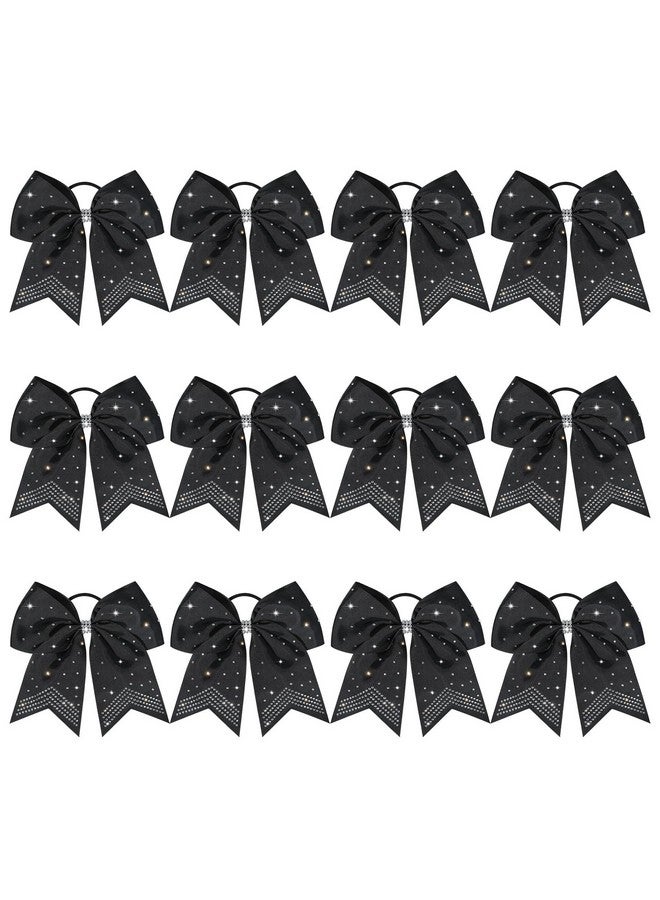 CEELGON 12 PCS Large Rhinestones Cheer Bows, 7" Glitter Cheer Bows Ponytail Holder for Cheerleaders Girls Softball Sports Competition, Black with Full Rhinestone - Image 1