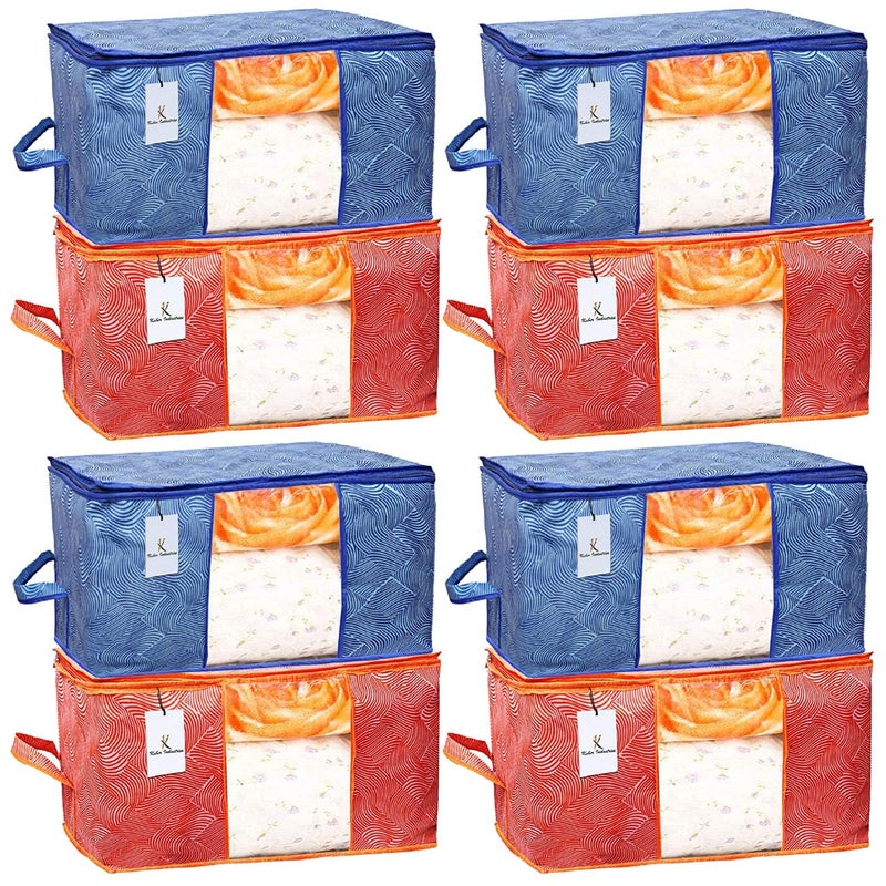 Kuber Industries Leheriya Printed 8 Piece Non Woven Fabric Underbed Storage BagCloth OrganiserBlanket Cover with Transparent Window Orange Blue CTKTC41178 - Image 1