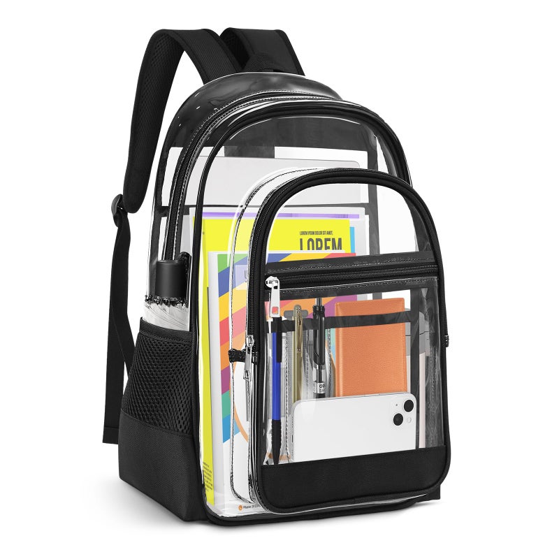 KIMNERPU Clear Backpack, Heavy Duty PVC Transparent Backpack with Reinforced Straps, See Through Multiple Pockets Large Capacity Bookbag for Concert Work Security Travel Festival (Black) - Image 1
