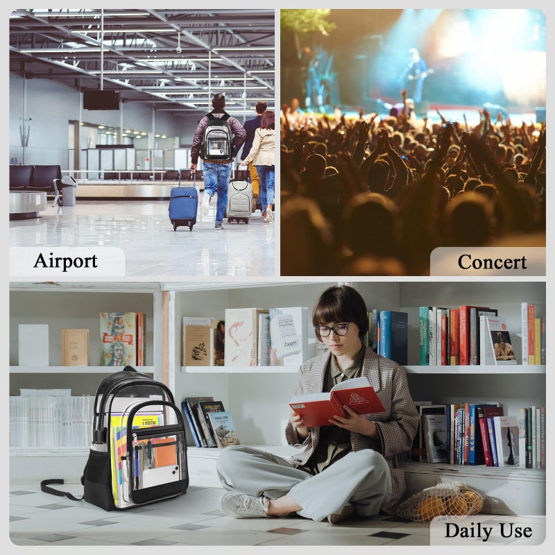KIMNERPU Clear Backpack, Heavy Duty PVC Transparent Backpack with Reinforced Straps, See Through Multiple Pockets Large Capacity Bookbag for Concert Work Security Travel Festival (Black) - Image 5
