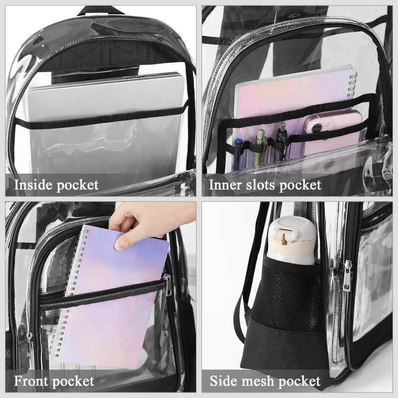 KIMNERPU Clear Backpack, Heavy Duty PVC Transparent Backpack with Reinforced Straps, See Through Multiple Pockets Large Capacity Bookbag for Concert Work Security Travel Festival (Black) - Image 3