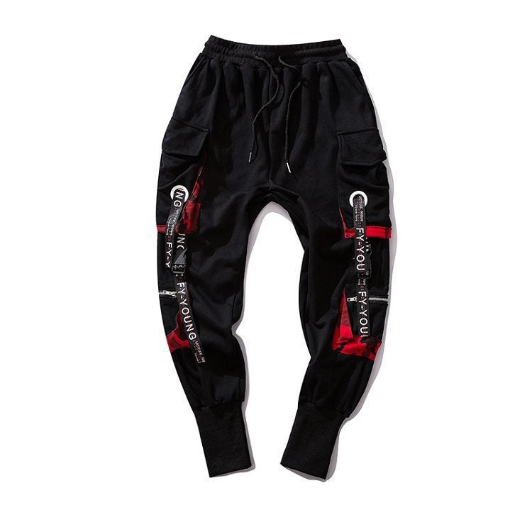 Foreign Trade Work Pants Trendy Brand Harlan Foot Ribbon Pants Mens Korean-style Hip-hop Distinctive Loose All-match Street Trend XK15 Black  - Image 2