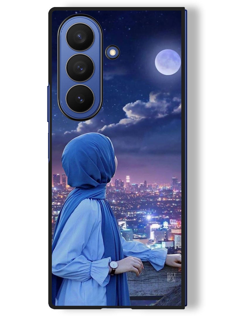 Theodor Case Compatible with Samsung Galaxy Z Fold 7 - 8 Inch Protection Shockproof Bumper Cover Hijab Girl Looking at Moon - Image 1