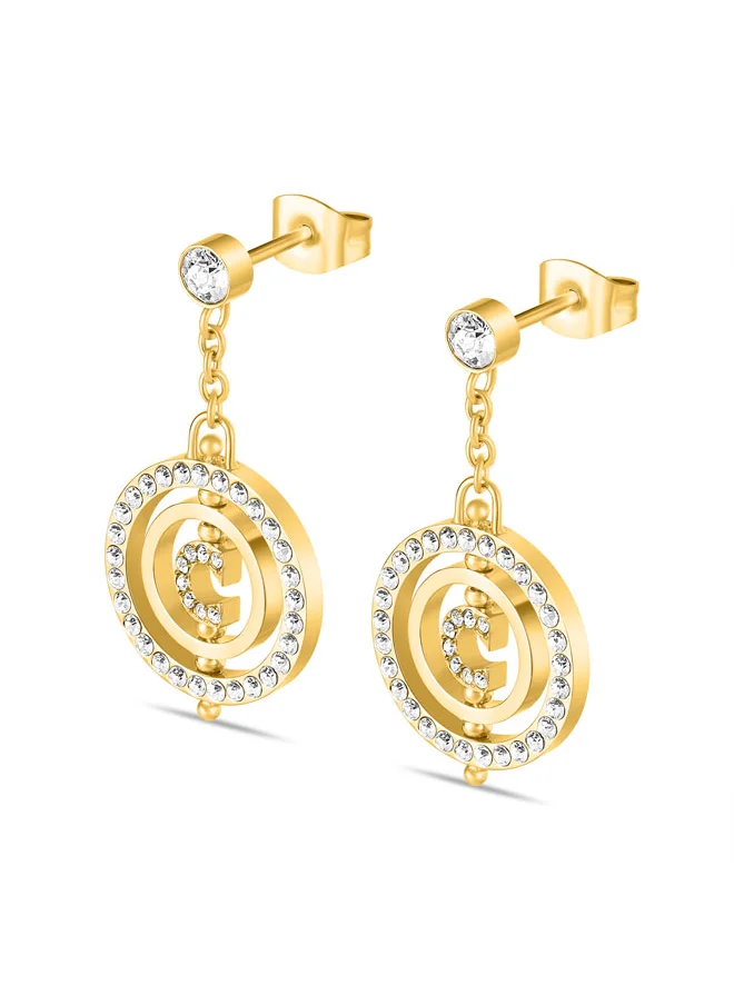 شيروتي 1881 Supreme Earrings, Gold-Plated Drop with Crystal-Embellished Signature C Logo, Elegant and Harmonious Design for Women