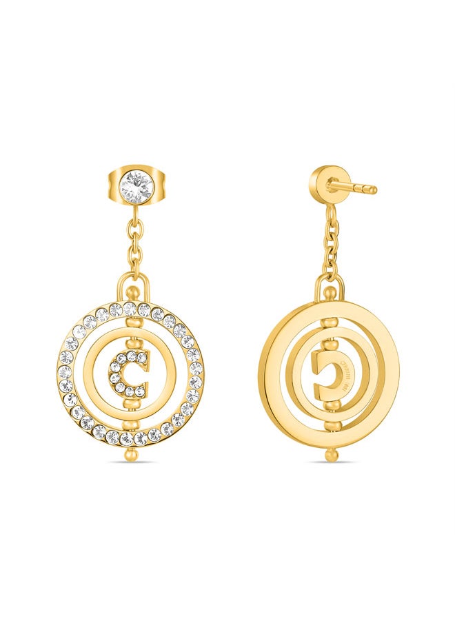 CERRUTI 1881 Supreme Earrings, Gold-Plated Drop with Crystal-Embellished Signature C Logo, Elegant and Harmonious Design for Women  - Image 3
