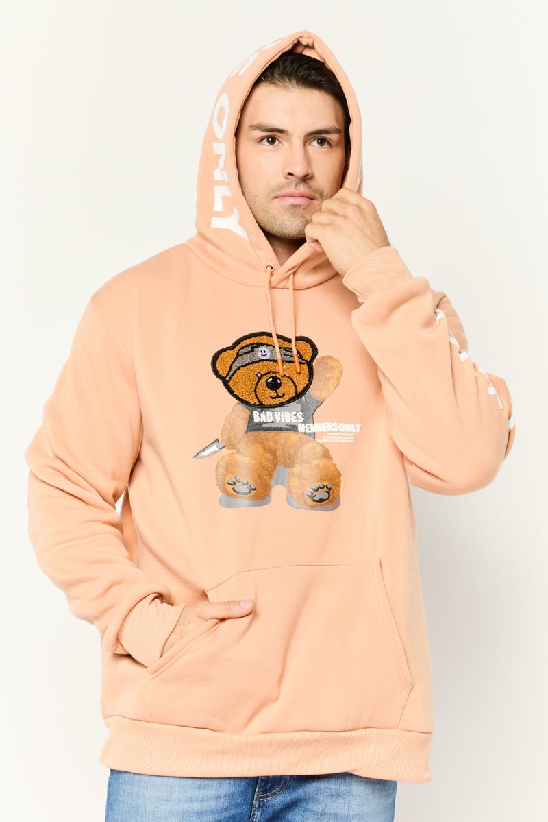 MEMBERS ONLY Men Hood With Drawstring Long Sleeve Embroidered Sweatshirts, Peach - Image 1