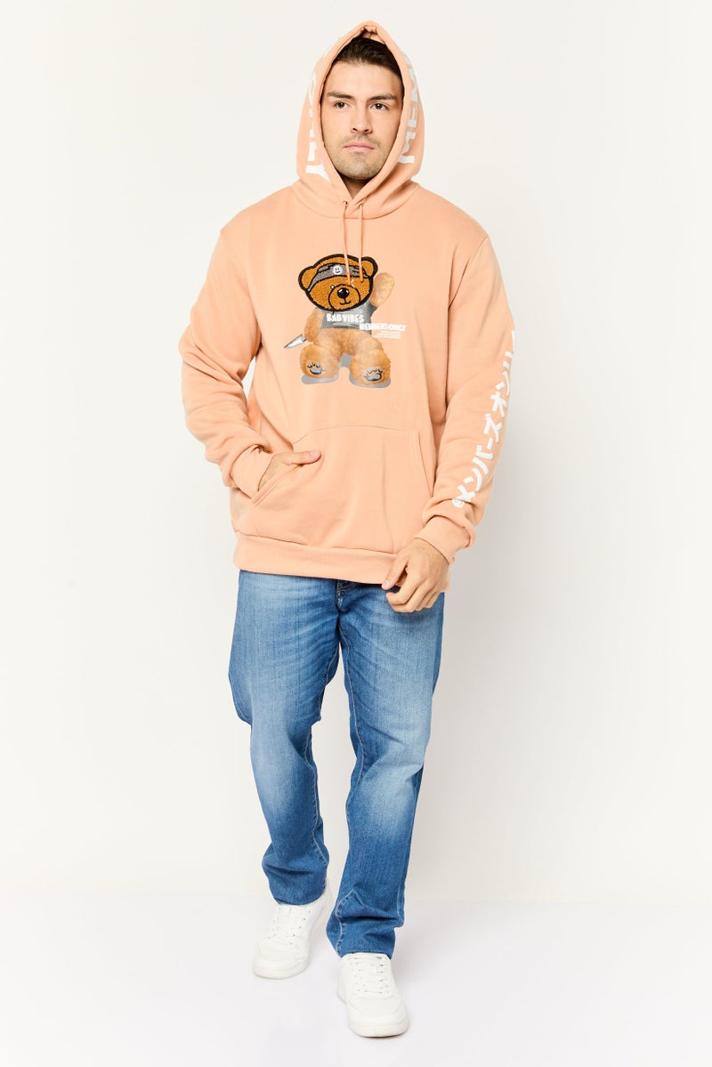 MEMBERS ONLY Men Hood With Drawstring Long Sleeve Embroidered Sweatshirts, Peach - Image 2