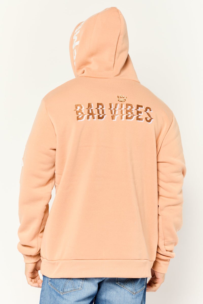 MEMBERS ONLY Men Hood With Drawstring Long Sleeve Embroidered Sweatshirts, Peach - Image 4