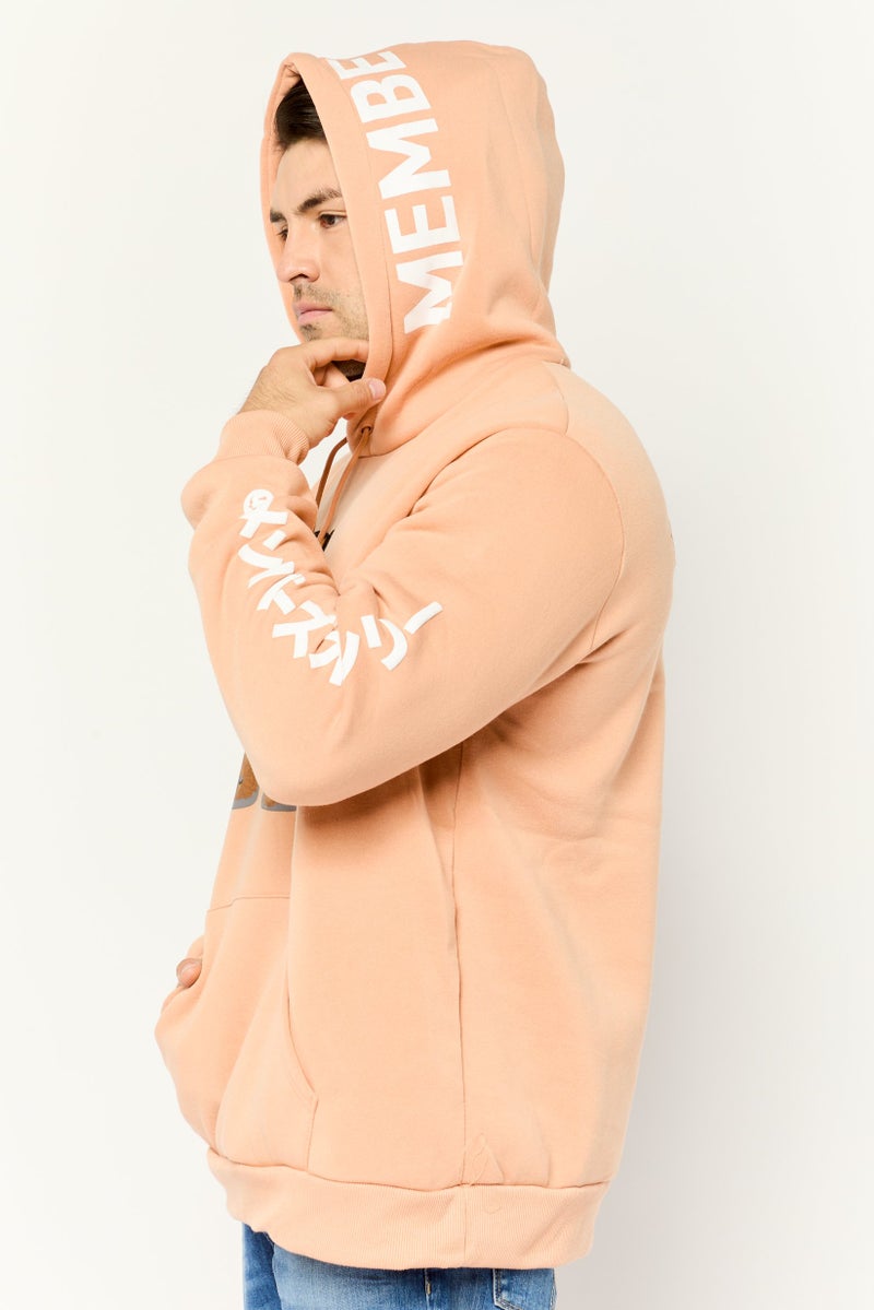 MEMBERS ONLY Men Hood With Drawstring Long Sleeve Embroidered Sweatshirts, Peach - Image 3