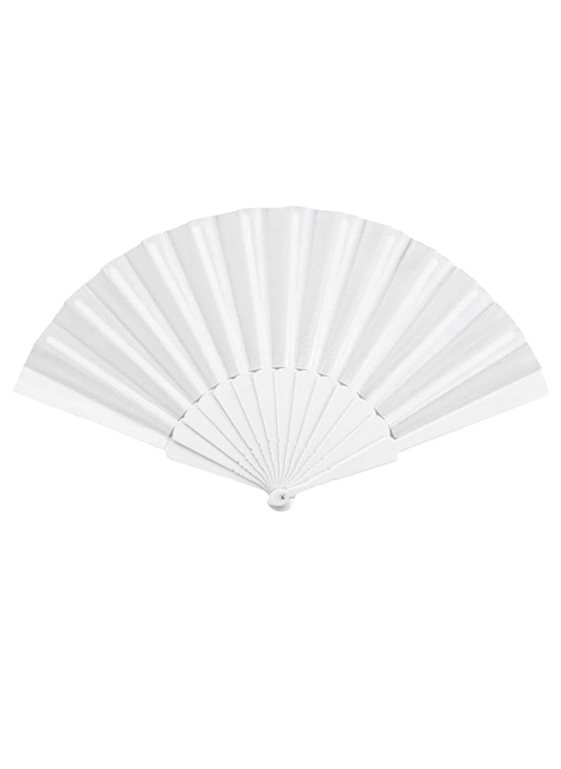 Generic - White Folding Fan, Traditional Handheld Fan with Fabric Plastic Frame for Wedding Party Dancing - Image 1