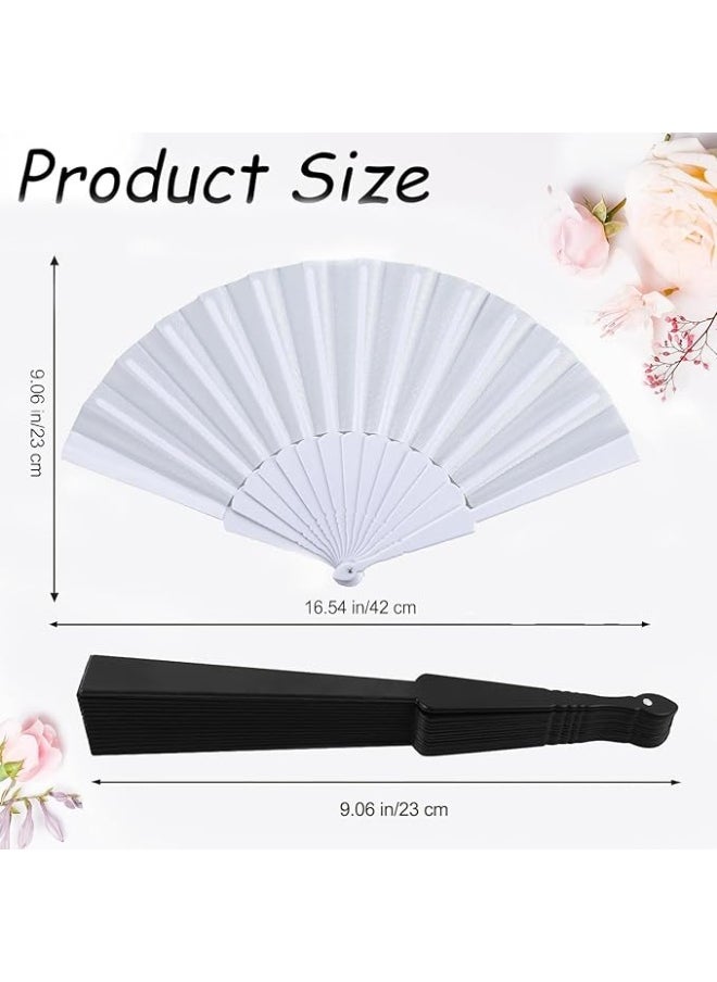Generic - White Folding Fan, Traditional Handheld Fan with Fabric Plastic Frame for Wedding Party Dancing - Image 1