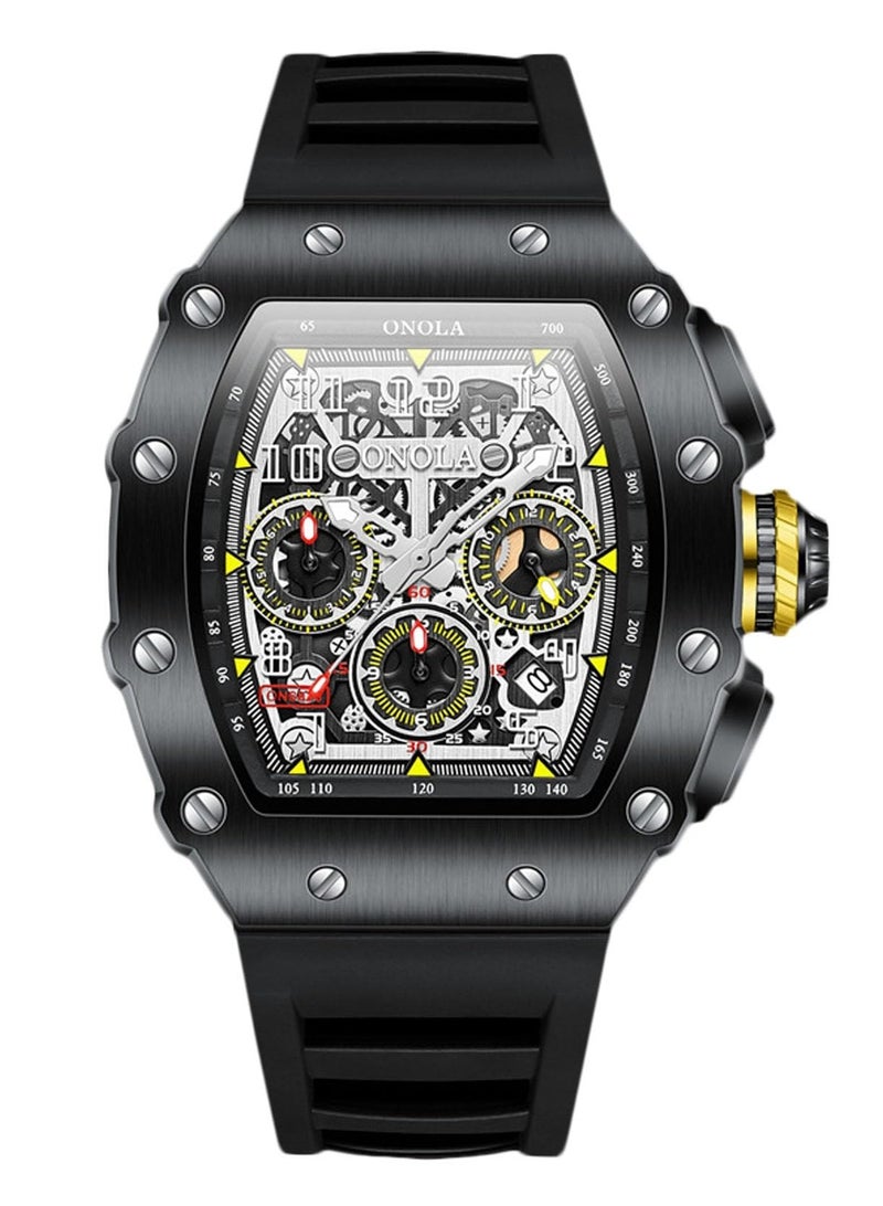 SOLARAE Multifunctional Watches for Men Sport 5ATM Waterproof Wristwatch Menâ€™s Analogue Quartz Watch Tonneau Punk Watch Fashion Silicone Strap Watch - Image 1