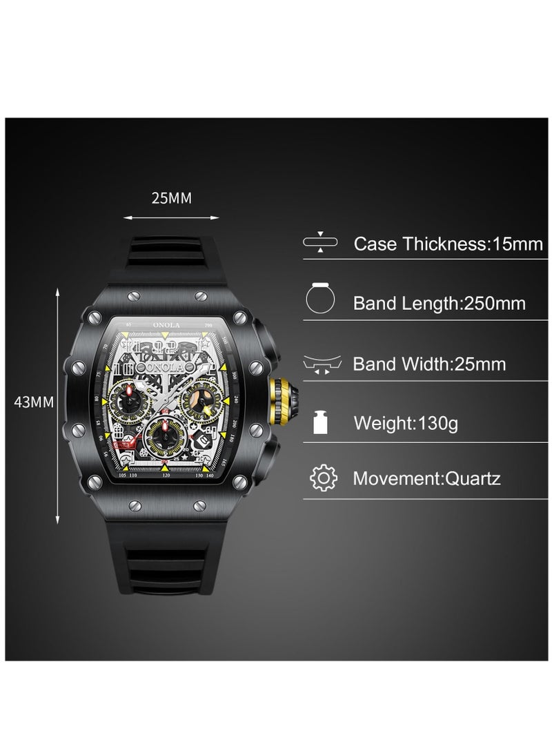 SOLARAE Multifunctional Watches for Men Sport 5ATM Waterproof Wristwatch Menâ€™s Analogue Quartz Watch Tonneau Punk Watch Fashion Silicone Strap Watch - Image 5