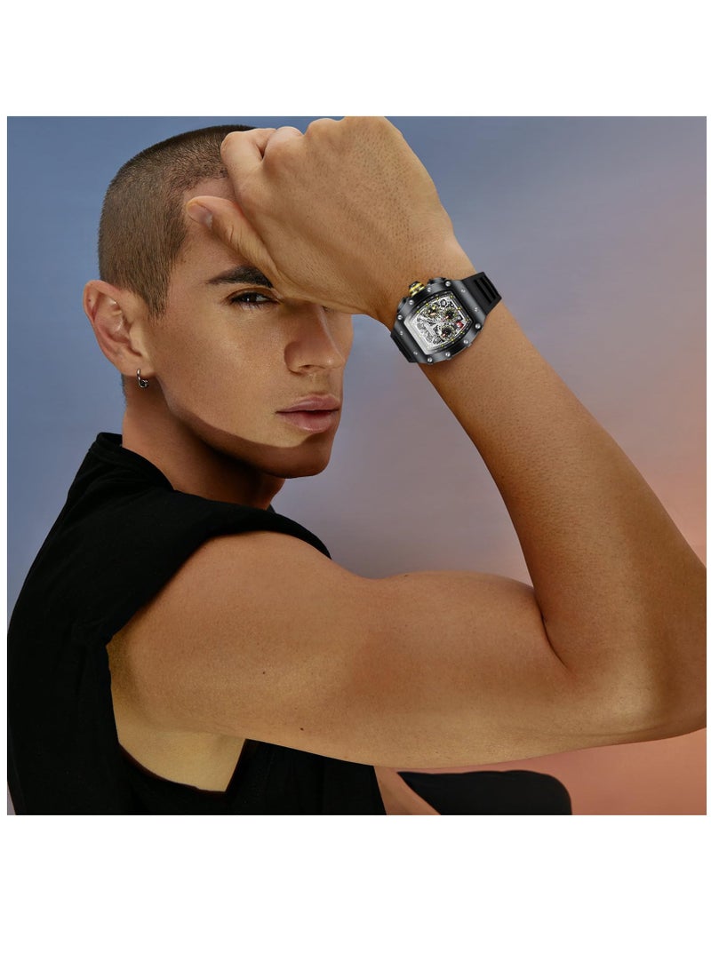 SOLARAE Multifunctional Watches for Men Sport 5ATM Waterproof Wristwatch Menâ€™s Analogue Quartz Watch Tonneau Punk Watch Fashion Silicone Strap Watch - Image 2