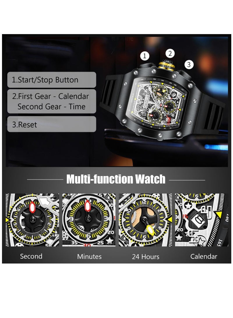 SOLARAE Multifunctional Watches for Men Sport 5ATM Waterproof Wristwatch Menâ€™s Analogue Quartz Watch Tonneau Punk Watch Fashion Silicone Strap Watch - Image 3