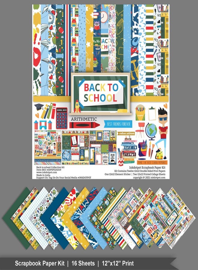 Inkdotpot Back to School Collection Double,Sided Scrapbook Paper Kit Cardstock 12"x12" Card Making Paper Pack of with Sticker Sheet - 16 Pages - Multicolor - Image 3