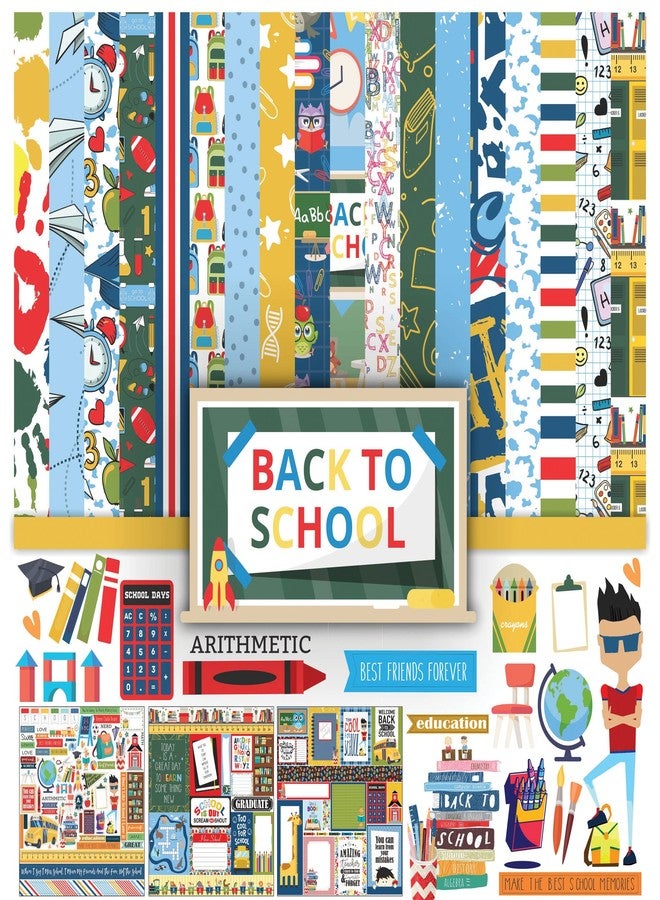 Inkdotpot Back to School Collection Double,Sided Scrapbook Paper Kit Cardstock 12"x12" Card Making Paper Pack of with Sticker Sheet - 16 Pages - Multicolor - Image 1