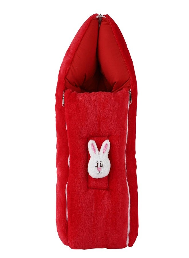 فوي دروب كيس نوم للأطفال من فوي دروب، ناعم ومخملي، عش حمل للأطفال حديثي الولادة مع غطاء رأس وسحاب، غطاء دافئ للأطفال الرضع لفصل الشتاء، والسفر، وعربة الأطفال، والاستخدام المنزلي، تصميم أرنب، مريح للأولاد والبنات (أحمر) - Image 2