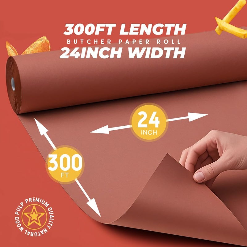 PH PERKHOMY Pink Butcher Paper Roll 24" x 3600" (300') for Smoker BBQ Grilling Smoking Meat Unbleached Uncoated Unwaxed (Pink, 24" x 300') - Image 2
