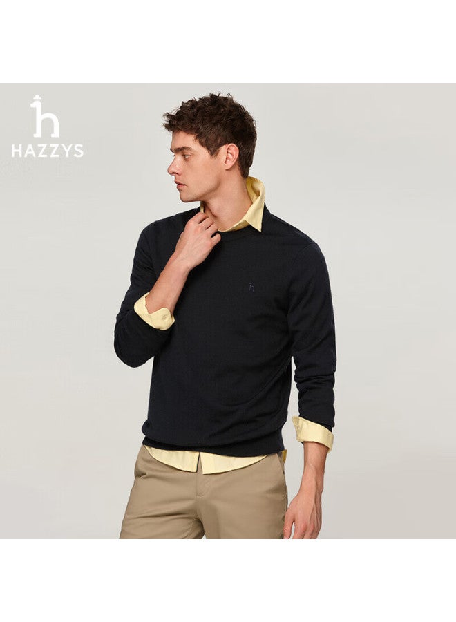 HAZZYS Hazzys Men's Solid Color Sweater, Inner Layer Wool Sweater Abyzd0bcf13, Dark Navy Dn, 170/92a46  - Image 1