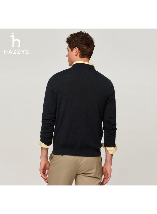 HAZZYS Hazzys Men's Solid Color Sweater, Inner Layer Wool Sweater Abyzd0bcf13, Dark Navy Dn, 170/92a46  - Image 2