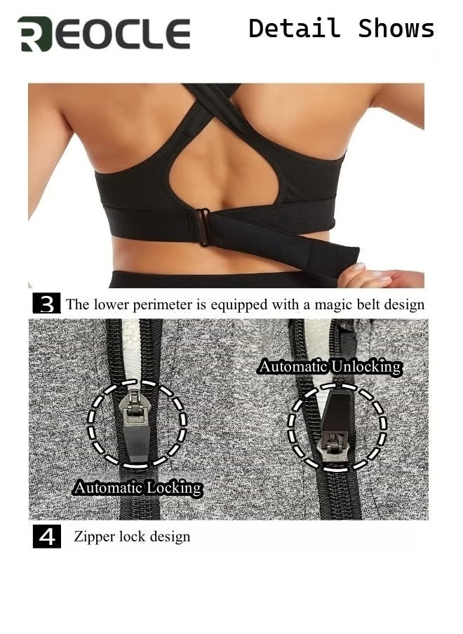 REOCLE - Women's Sports Bra Criss-Cross Back Padded Strappy Sports Bras Shockproof Wire-free Underwear Adjustable Front Zip Bra for Workout & Running - Image 1