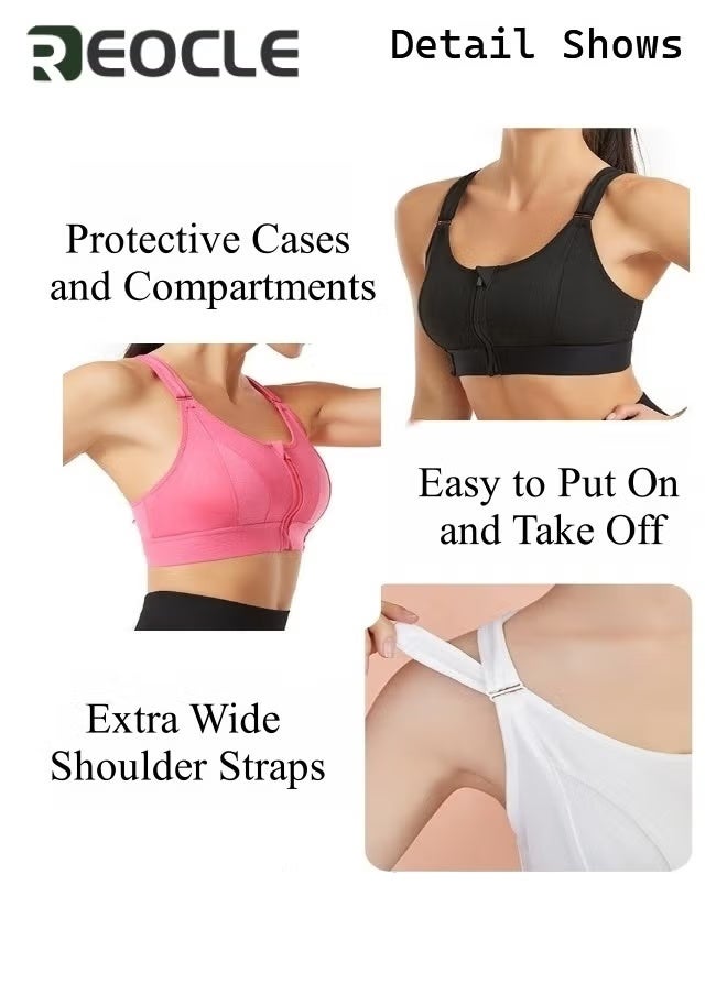 REOCLE - Women's Sports Bra Criss-Cross Back Padded Strappy Sports Bras Shockproof Wire-free Underwear Adjustable Front Zip Bra for Workout & Running - Image 1