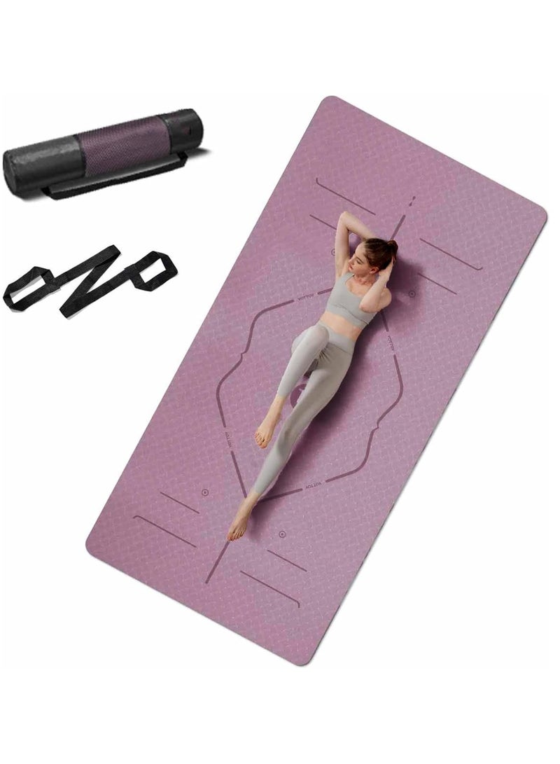 Generic Thick Yoga Mat for Home Workout – 183x61x0.6cm Non-Slip Exercise Fitness Yoga Mat, Eco-Friendly TPE Material, Durable Home Workout Mat with Strap & Carrying Bag, Anti-Slip, Cushioned Mat for Pilates, Yoga, and Stretching, Fitness Equipment for Home Gym  - Image 1