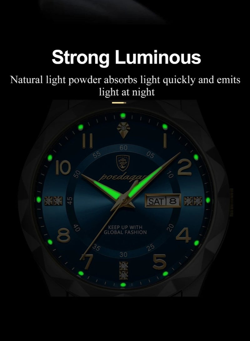 پوداجار ساعة رجالية، ساعة كوارتز رجالية فاخرة مقاومة للماء وتاريخ الأسبوع ساعة يد مضيئة من الفولاذ المقاوم للصدأ للرجال 41 مم - Image 5