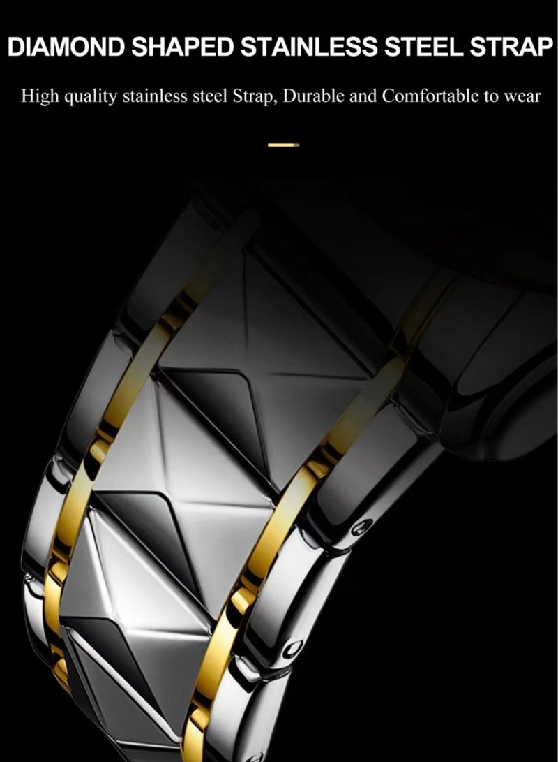 پوداجار ساعة رجالية، ساعة كوارتز رجالية فاخرة مقاومة للماء وتاريخ الأسبوع ساعة يد مضيئة من الفولاذ المقاوم للصدأ للرجال 41 مم - Image 4