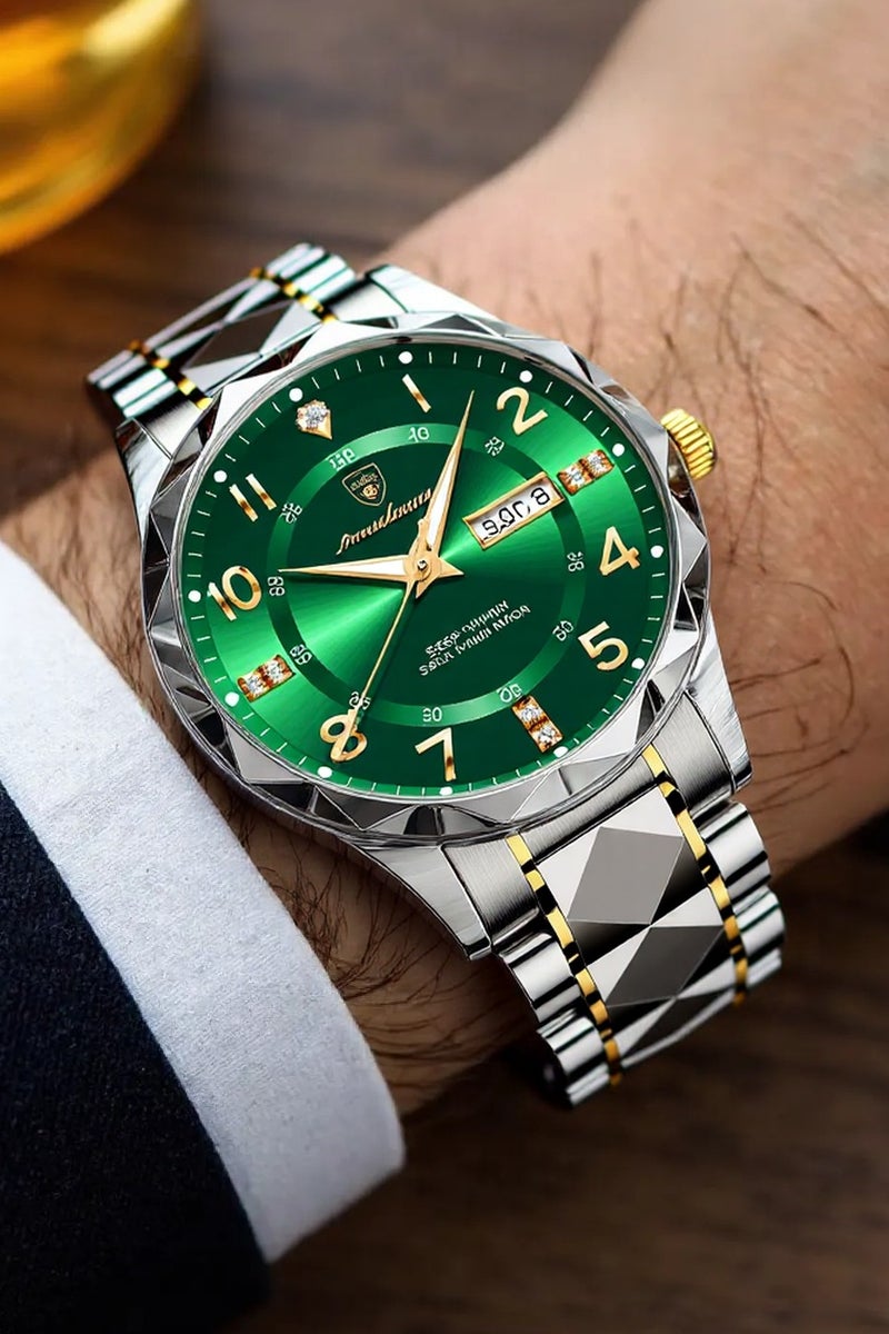 پوداجار ساعة رجالية، ساعة كوارتز رجالية فاخرة مقاومة للماء وتاريخ الأسبوع ساعة يد مضيئة من الفولاذ المقاوم للصدأ للرجال 41 مم - Image 2