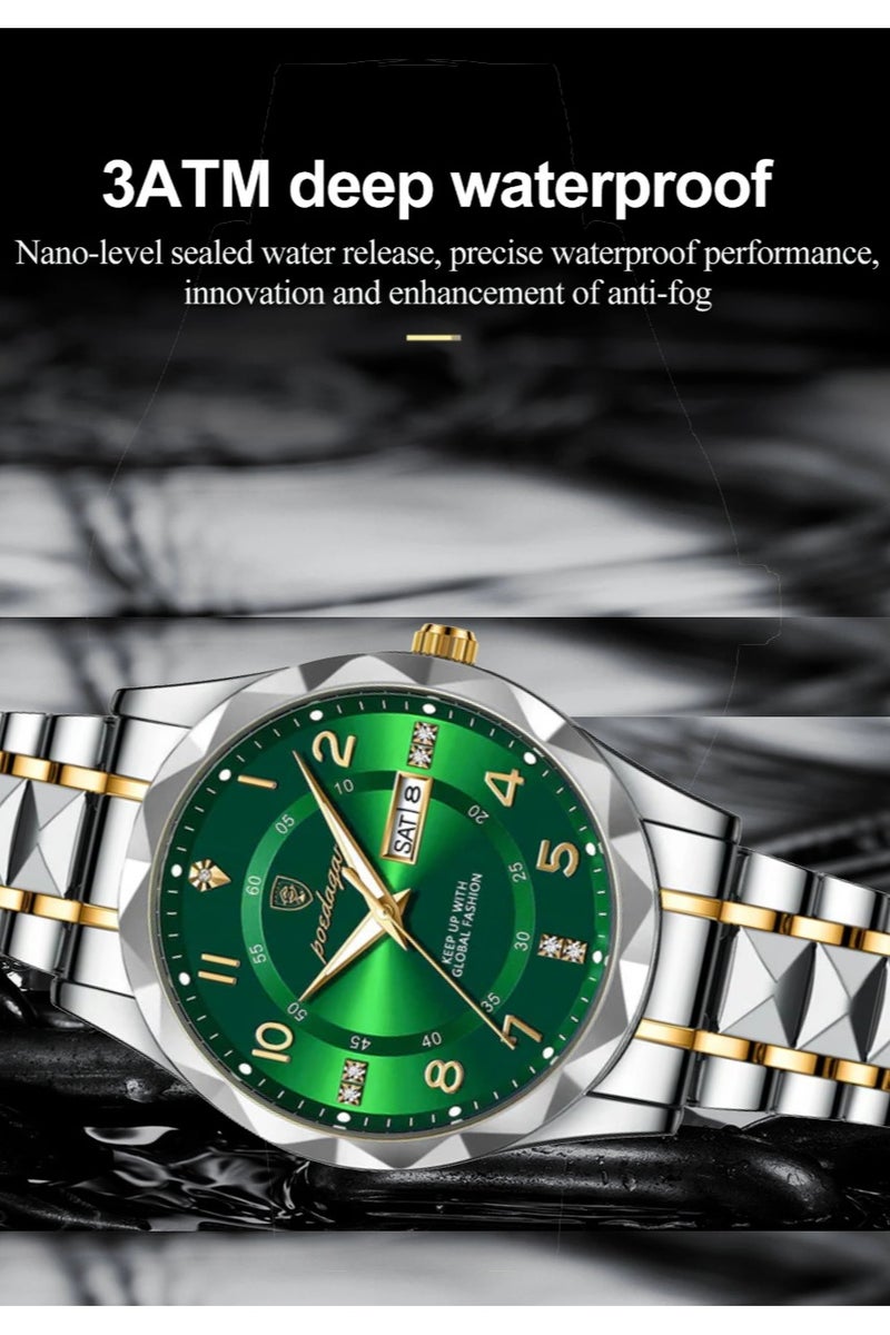 پوداجار ساعة رجالية، ساعة كوارتز رجالية فاخرة مقاومة للماء وتاريخ الأسبوع ساعة يد مضيئة من الفولاذ المقاوم للصدأ للرجال 41 مم - Image 3