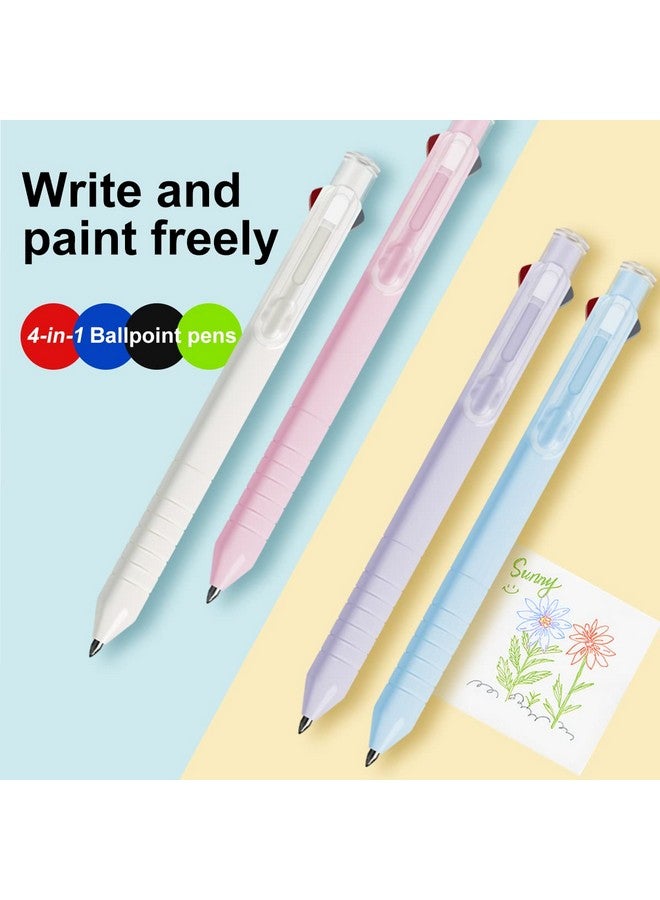 VITOLER 4 Pack Multicolor Pen,4-In-1 Colored Pens,0.5Mmretractable Ballpoint Pens For Office School Supplies,Multi Colored Pens For Students Children Gift - Image 3