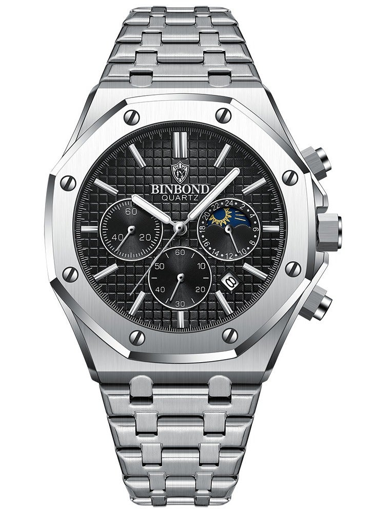 بينبوند ساعة BINBOND B0161 للرجال من أفضل العلامات التجارية ساعة كاجوال فاخرة مضيئة من الفولاذ المقاوم للصدأ مقاومة للماء للرجال مع تاريخ وتقويم - Image 2