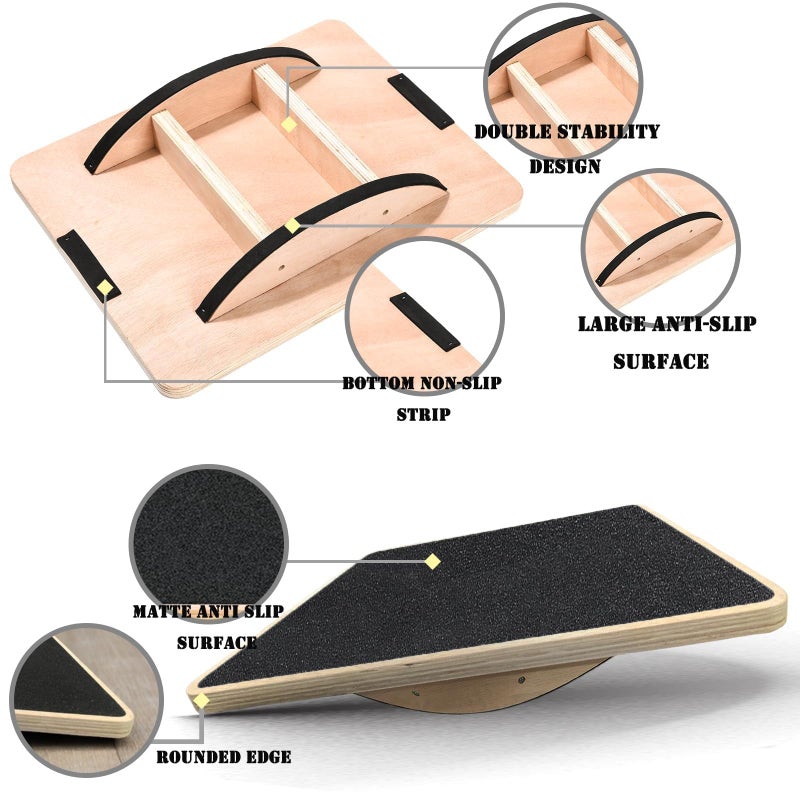 VANKUTL Balance Board Wooden Wobble Board for Adults Anti-Slip Board for Physical Therapy & Core Strength, Ideal Balance Board for Standing Desk with Ankle Support - Image 2